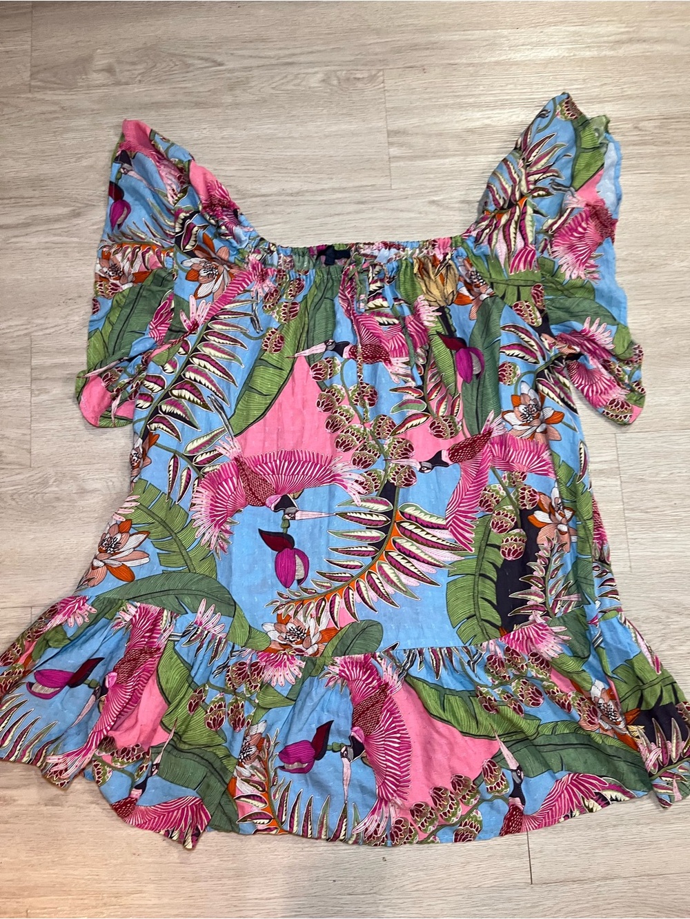Rachel Roy Tropical Off-Shoulder Flutter Mini Dress Large